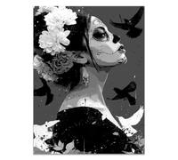 QUSAAOU Cuadros Decoracion Mujer calavera azúcar peonías cuervo gráfico Modernos Para Dormitorios Cuadro Decorativos De Salon Lienzos Pared Decoracion Lienzo Mujer Moderna Retrato -60x90cmSin marco