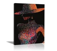 QUSAAOU Cuadros Decoracion Mujer sombrero silueta purpurina Modernos Para Dormitorios Cuadro Decorativos De Salon Lienzos Pared Decoracion Lienzo Mujer Moderna Retrato（negro-70x100cm1 Sin marco