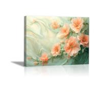 QUSAAOU Cuadros Decoracion Salon Flor melocotón fluida verde menta remolino Modernos Naturaleza Decorativos Pinturas ArtíStica Dormitorios Pasillos HabitacióN Comedor（albaricoque-70x100cm Enmarcado