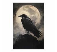 QUSAAOU Cuadros Decoracion Salon Modernos Cuervo en roca con luna llena Cuadros Para Salon Foto Con Lienzo Canvas Laminas Cuadro Dormitorio Decoracion Hogar Pared Quadro（Negro-70x100cm1 Sin marco