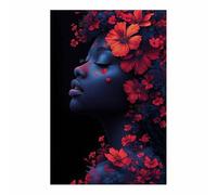 QUSAAOU Cuadros Decoracion Salon Modernos Mujer flores rojas acentos faciales fondo oscuro Para Dormitorios Cuadro Decorativos De Salon Lienzos Decorativo Pared Comedor Decoracion -80x120cmSin marco