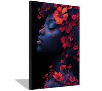 QUSAAOU Cuadros Decoracion Salon Modernos Mujer flores rojas acentos faciales fondo oscuro Para Dormitorios Cuadro Decorativos De Salon Lienzos Decorativo Pared Comedor Decoracion -40x60cm1 Enmarcado