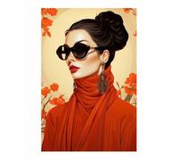 QUSAAOU Cuadros Decoracion Salon Modernos Mujer moño pañuelo rojo fondo floral Para Dormitorios Cuadro Decorativos De Salon Lienzos Decorativo Pared Comedor Decoracion Pasillo（Rojo-20x30cm1 Sin marco