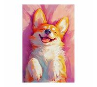 QUSAAOU Decoracion Modernos Corgi feliz retrato mascota abstracto colorido Lienzo Impreso Con Animales De PerióDico, DecoracióN De BañO De CabañA, Pintura De Pared De BañEra（Rosa-60x90cm1 Sin marco