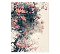 QUSAAOU Decoracion Modernos Flores cerezo entre mechones delicadeza oriental fina Para Dormitorios Cuadro Decorativos Salon Lienzos Decorativo Pared Comedor Decoracion Pasillo -60x90cm1 Sin marco