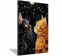 QUSAAOU Decoracion Modernos Gatos negro y naranja bajo cielo estrellado Cuadros Decoracion Salon Dormitorio Cocina Cuadros Pared ImáGenes Wall Art Prints Decor s（Negro-70x100cmEnmarcado