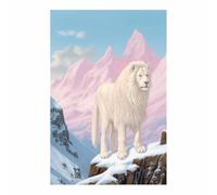 QUSAAOU Decoracion Modernos León blanco sobre picos montañosos nevados Lienzo Impreso Con Animales De PerióDico,DecoracióN De BañO De CabañA,Pintura De Pared De BañEra（Azul claro-40x60cm Sin marco