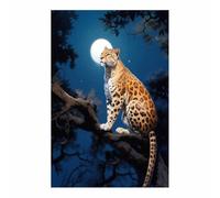 QUSAAOU Decoracion Modernos Leopardo arbóreo bajo luna llena brillante Lienzo Impreso Con Animales De PerióDico,DecoracióN De BañO De CabañA,Pintura De Pared De BañEra（Azul claro-50x70cm Sin marco
