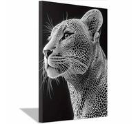 QUSAAOU Decoracion Modernos Leopardo negro y blanco con puntos Lienzo Impreso Con Animales De PerióDico, DecoracióN De BañO De CabañA, Pintura De Pared De BañEra（Black-40x60cm1 Enmarcado