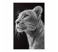 QUSAAOU Decoracion Modernos Leopardo negro y blanco con puntos Lienzo Impreso Con Animales De PerióDico, DecoracióN De BañO De CabañA, Pintura De Pared De BañEra（Black-60x90cm1 Sin marco
