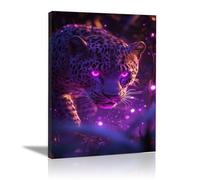QUSAAOU Decoracion Modernos Leopardo ojos violetas brillantes bosque sombrío Lienzo Impreso Con Animales De PerióDico, DecoracióN De BañO De CabañA, Pintura De Pared De BañEra -20x30cm1 Sin marco