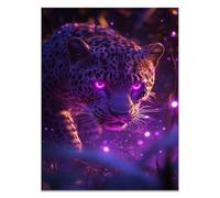 QUSAAOU Decoracion Modernos Leopardo ojos violetas brillantes bosque sombrío Lienzo Impreso Con Animales De PerióDico, DecoracióN De BañO De CabañA, Pintura De Pared De BañEra -40x60cm1 Sin marco