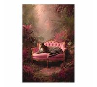 QUSAAOU Decoracion Modernos Leopardo reposando sofá selva rosado Lienzo Impreso Con Animales De PerióDico,DecoracióN De BañO De CabañA,Pintura De Pared De BañEra（Rosa loto-50x70cm Sin marco
