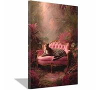 QUSAAOU Decoracion Modernos Leopardo reposando sofá selva rosado Lienzo Impreso Con Animales De PerióDico,DecoracióN De BañO De CabañA,Pintura De Pared De BañEra（Rosa loto-20x30cm Sin marco