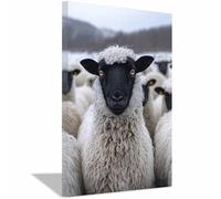 QUSAAOU Decoracion Modernos Oveja cara negra en pradera invernal Lienzo Impreso Con Animales De PerióDico, DecoracióN De BañO De CabañA, Pintura De Pared De BañEra（Black-20x30cm1 Enmarcado