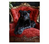 QUSAAOU Decoracion Modernos Pantera manchada negra sillón antiguo terciopelo Lienzo Impreso Con Animales De PerióDico, DecoracióN De BañO De CabañA, Pintura De Pared De BañEra（Rojo-60x90cm Sin marco
