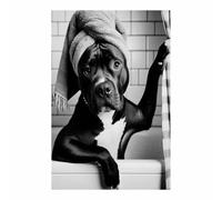 QUSAAOU Decoracion Modernos Pitbull en bañera con toalla Moderno Cuadros Decoracion Salon Dormitorio Cocina Cuadros Pared ImáGenes Wall Art Prints Decor Canvas（Blanco y negro-80x120cm1 Sin marco