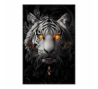 QUSAAOU Decoracion Modernos Tigre blanco ojos dorados luminosos fondo oscuro Lienzo Impreso Con Animales De PerióDico,DecoracióN De BañO De CabañA,Pintura De Pared De BañEra（Negro-60x90cm Sin marco