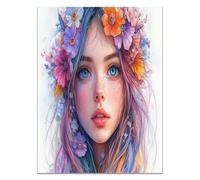QUSAAOU Decoracion Pintura acuarela corona floral transparencia poética Modernos Para Dormitorios Cuadro Decorativos Salon Lienzos Pared Decoracion Lienzo Mujer Moderna Retrato -80x120cm1 Sin marco