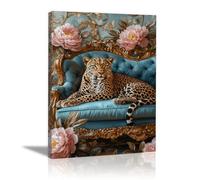 QUSAAOU Decoracion Salon Modernos Leopardo en sofá tapizado con peonías vibrantes Cuadros Para Salon Foto Con Lienzo Canvas Laminas Cuadro Dormitorio Decoracion Hogar Pared Quadro -70x100cm1 Sin marco