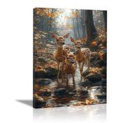 QUSAAOU Decoracion Salon Modernos Trío ciervos manchados bajo rayos solares otoñales Cuadros Para Salon Foto Con Lienzo Canvas Laminas Cuadro Dormitorio Decoracion Hogar Pared Quadro -40x60cmEnmarcado