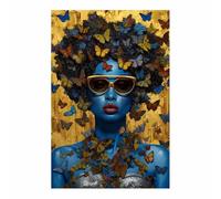 QUSAAOU Decoracion Salon Mujer mariposas coloridas fondo dorado Para Dormitorios Cuadro Decorativos Lienzos Decorativo Canvas Wall Art Decoracion Modernos Mujer- Retrato（Azul-80x120cm1 Sin marco