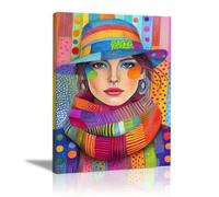 QUSAAOU Decoracion Salon Mujer sombrero patchwork colorido arte pop Para Dormitorios Cuadro Decorativos Lienzos Decorativo Canvas Wall Art Decoracion Modernos Mujer- Retrato（naranja-40x60cmEnmarcado