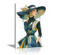 QUSAAOU Decoracion Vestimenta antigua sombrero amplio moda tradicional fina Modernos Para Dormitorios Cuadro Decorativos Salon Lienzos Pared Decoracion Lienzo Mujer Moderna Retrato -60x90cm1 Enmarcado