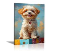 QUSAAOU Decorativas Pared Cachorro esponjoso sonriente con collar rojo vivo Lienzo Decorativo Para Pared Con TemáTica Animal Adecuado Para Restaurantes Pasillos BañOs Oficinas -80x120cmSin marco