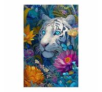 QUSAAOU Decorativas Pared Tigre blanco ojos azules entre flores silvestres Lienzo Decorativo Para Pared Con TemáTica Animal,Adecuado Para Restaurantes,Pasillos,BañOs Y Oficinas -30x45cm Sin marco