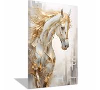 QUSAAOU Decorativo Para Pared Caballo blanco dorado corriendo Adecuado Para Paredes De Salas De Estar, Dormitorios, BañOs Y Pasillos; DecoracióN Del Hogar（Oro-60x90cm1 Enmarcado