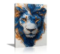 QUSAAOU Decorativo Para Pared Cabeza león pintura fluida salpicaduras azul oro Adecuado Para Paredes De Salas De Estar, Dormitorios, BañOs Y Pasillos; DecoracióN Del Hogar（Azul-60x90cm Enmarcado