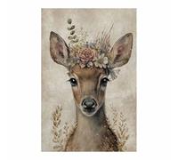 QUSAAOU Decorativo Para Pared Cervo fawn corona floral vintage Adecuado Para Paredes De Salas De Estar, Dormitorios, BañOs Y Pasillos; DecoracióN Del Hogar（Beige-40x60cm1 Sin marco