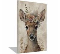 QUSAAOU Decorativo Para Pared Cervo fawn corona floral vintage Adecuado Para Paredes De Salas De Estar, Dormitorios, BañOs Y Pasillos; DecoracióN Del Hogar（Beige-40x60cm1 Enmarcado