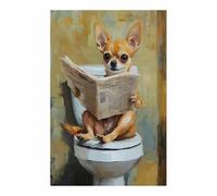QUSAAOU Decorativo Para Pared Chihuahua lee periódico en inodoro gracioso Adecuado Para Paredes De Salas De Estar, Dormitorios, BañOs Y Pasillos; DecoracióN Del Hogar（Beige-30x45cm1 Sin marco