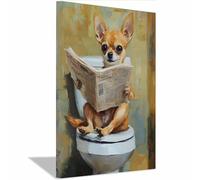 QUSAAOU Decorativo Para Pared Chihuahua lee periódico en inodoro gracioso Adecuado Para Paredes De Salas De Estar, Dormitorios, BañOs Y Pasillos; DecoracióN Del Hogar（Beige-20x30cm1 Enmarcado