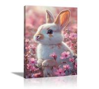 QUSAAOU Decorativo Para Pared Conejo blanco en prado florido con luz tenue Adecuado Para Paredes De Salas De Estar, Dormitorios, BañOs Y Pasillos; DecoracióN Del Hogar（Rosa-40x60cm1 Enmarcado