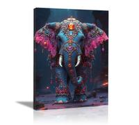 QUSAAOU Decorativo Para Pared Elefante ornamentado con perlas piedras multicolores Adecuado Para Paredes De Salas De Estar, Dormitorios, BañOs Y Pasillos; DecoracióN Del Hogar -70x100cm1 Enmarcado