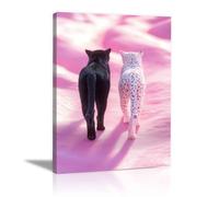 QUSAAOU Decorativo Para Pared Felinos bicolores avanzando sobre superficie Adecuado Para Paredes De Salas De Estar, Dormitorios, BañOs Y Pasillos; DecoracióN Del Hogar（Rosa-40x60cm1 Enmarcado