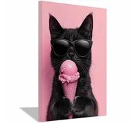 QUSAAOU Decorativo Para Pared Gato negro helado gafas sol gracioso Adecuado Para Paredes De Salas De Estar, Dormitorios, BañOs Y Pasillos; DecoracióN Del Hogar（Rosa-20x30cm1 Enmarcado