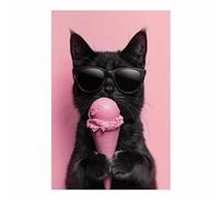 QUSAAOU Decorativo Para Pared Gato negro helado gafas sol gracioso Adecuado Para Paredes De Salas De Estar, Dormitorios, BañOs Y Pasillos; DecoracióN Del Hogar（Rosa-80x120cm1 Sin marco