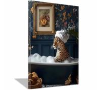 QUSAAOU Decorativo Para Pared Leopardo bañándose con toalla baño floral Adecuado Para Paredes De Salas De Estar,Dormitorios,BañOs Y Pasillos; DecoracióN Del Hogar（Azul-60x90cm Enmarcado