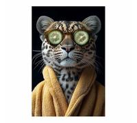 QUSAAOU Decorativo Para Pared Leopardo con pepinos y bata amarilla Adecuado Para Paredes De Salas De Estar, Dormitorios, BañOs Y Pasillos; DecoracióN Del Hogar（Yellow-30x45cm1 Sin marco