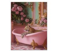 QUSAAOU Decorativo Para Pared Leopardo en bañera rosa pared menta peonías Adecuado Para Paredes De Salas De Estar, Dormitorios, BañOs Y Pasillos; DecoracióN Del Hogar（Rosa-80x120cm Sin marco