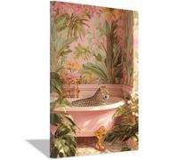 QUSAAOU Decorativo Para Pared Leopardo en bañera tropical rosada Adecuado Para Paredes De Salas De Estar,Dormitorios,BañOs Y Pasillos; DecoracióN Del Hogar（Rosa-20x30cm Enmarcado