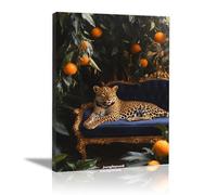 QUSAAOU Decorativo Para Pared Leopardo en sofá capitonado azul marino hojas Adecuado Para Paredes De Salas De Estar, Dormitorios, BañOs Y Pasillos; DecoracióN Del Hogar（Azul-60x90cm Enmarcado