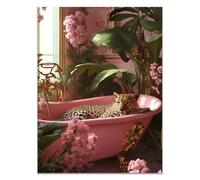 QUSAAOU Decorativo Para Pared Leopardo rodeado de vegetación tropical fresca Adecuado Para Paredes De Salas De Estar, Dormitorios, BañOs Y Pasillos; DecoracióN Del Hogar（Rosa-30x45cm Sin marco