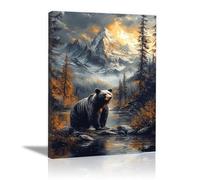 QUSAAOU Decorativo Para Pared Oso pardo junto a arroyo en zona boscosa montañosa Adecuado Para Paredes De Salas De Estar, Dormitorios, BañOs Y Pasillos; DecoracióN Del Hogar（Marrón-20x30cm1 Enmarcado
