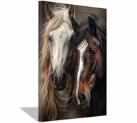 QUSAAOU Decorativo Para Pared Retrato de dos caballos Adecuado Para Paredes De Salas De Estar, Dormitorios, BañOs Y Pasillos; DecoracióN Del Hogar（Gris oscuro-20x30cm1 Enmarcado