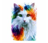 QUSAAOU Decorativo Para Pared Retrato gato pelo largo splash arcoíris Adecuado Para Paredes De Salas De Estar,Dormitorios,BañOs Y Pasillos; DecoracióN Del Hogar（Blanco-50x70cm Sin marco
